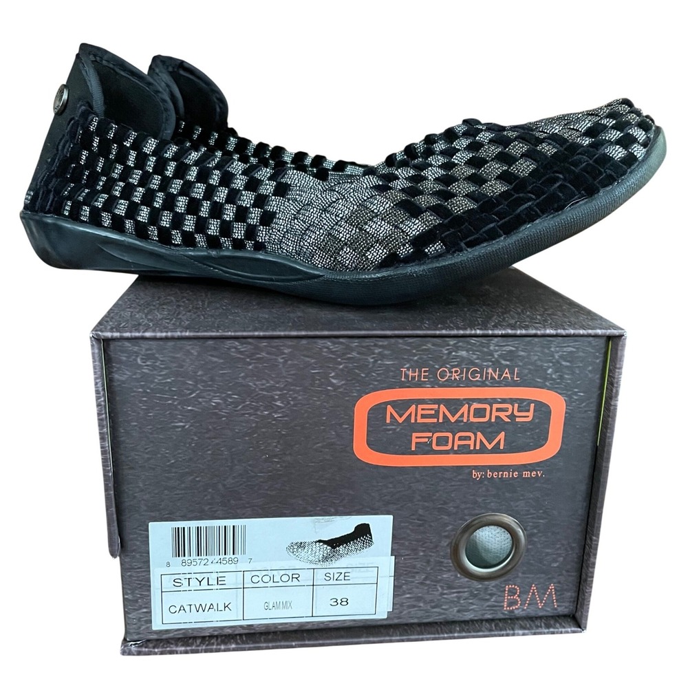 NEW Bernie Mev Catwalk Glam Mix Slip On Woven Flats Comfort Shoes US 7 EU 38 NIB